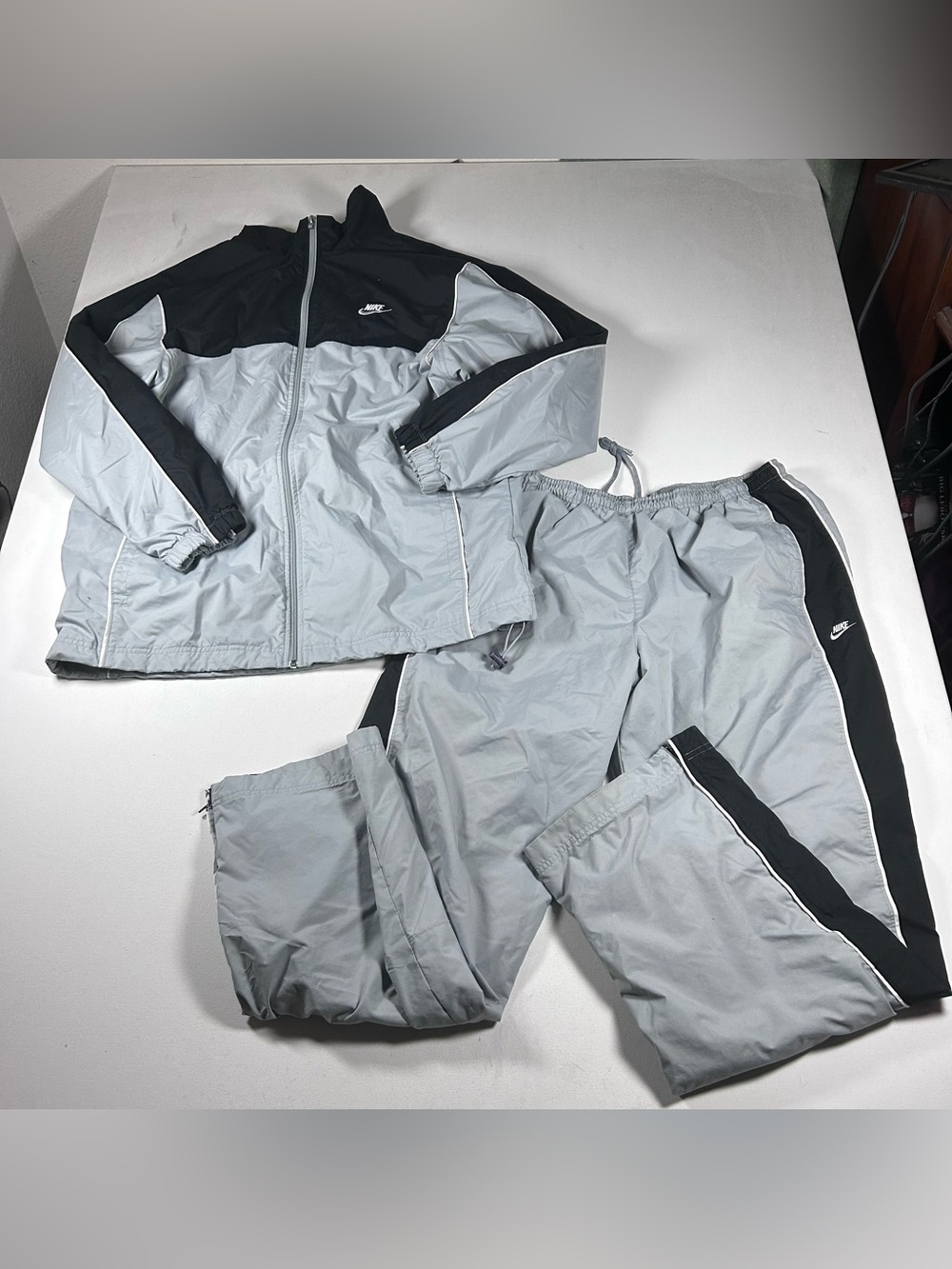 Vintage Y2K Nike Sportswear 2Pc Tracksuit Jacket Pants Mens XL Gray Black Baggy